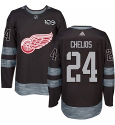 Men's Adidas Detroit Red Wings #24 Chris Chelios Authentic Black 1917-2017 100th Anniversary NHL Jersey