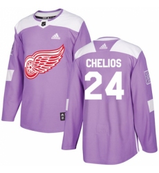 Men's Adidas Detroit Red Wings #24 Chris Chelios Authentic Purple Fights Cancer Practice NHL Jersey