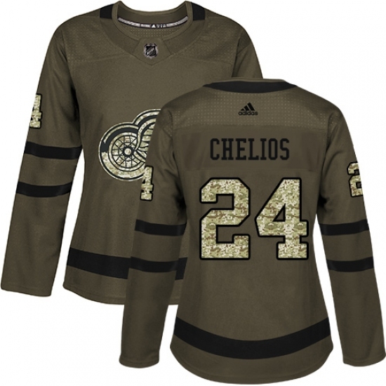 Women's Adidas Detroit Red Wings #24 Chris Chelios Authentic Green Salute to Service NHL Jersey Women's Adidas Detroit Red Wings #24 Chris Chelios Authentic Green Salute to Service NHL Jersey