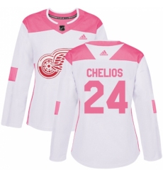 Women's Adidas Detroit Red Wings #24 Chris Chelios Authentic White/Pink Fashion NHL Jersey