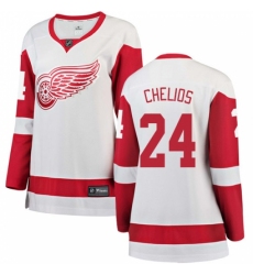 Women's Detroit Red Wings #24 Chris Chelios Authentic White Away Fanatics Branded Breakaway NHL Jersey