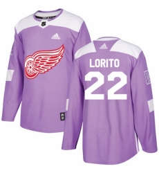 Men's Adidas Detroit Red Wings #22 Matthew Lorito Authentic Purple Fights Cancer Practice NHL Jersey