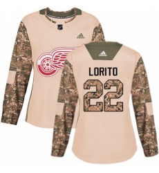 Women's Adidas Detroit Red Wings #22 Matthew Lorito Authentic Camo Veterans Day Practice NHL Jersey