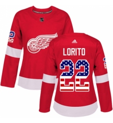 Women's Adidas Detroit Red Wings #22 Matthew Lorito Authentic Red USA Flag Fashion NHL Jersey