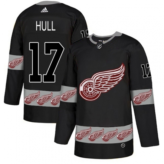 Men's Adidas Detroit Red Wings #17 Brett Hull Authentic Black Team Logo Fashion NHL Jersey Men's Adidas Detroit Red Wings #17 Brett Hull Authentic Black Team Logo Fashion NHL Jersey
