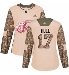 Women's Adidas Detroit Red Wings #17 Brett Hull Authentic Camo Veterans Day Practice NHL Jersey