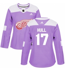 Women's Adidas Detroit Red Wings #17 Brett Hull Authentic Purple Fights Cancer Practice NHL Jersey