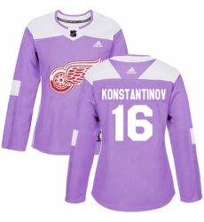 Women's Adidas Detroit Red Wings #16 Vladimir Konstantinov Authentic Purple Fights Cancer Practice NHL Jersey