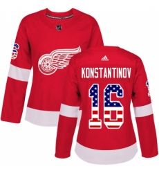 Women's Adidas Detroit Red Wings #16 Vladimir Konstantinov Authentic Red USA Flag Fashion NHL Jersey