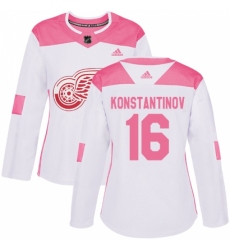 Women's Adidas Detroit Red Wings #16 Vladimir Konstantinov Authentic White/Pink Fashion NHL Jersey