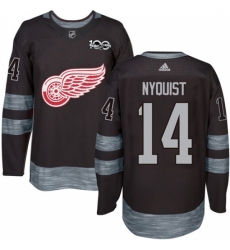Men's Adidas Detroit Red Wings #14 Gustav Nyquist Authentic Black 1917-2017 100th Anniversary NHL Jersey