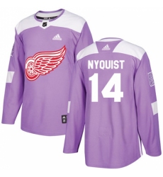 Men's Adidas Detroit Red Wings #14 Gustav Nyquist Authentic Purple Fights Cancer Practice NHL Jersey