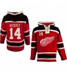 Men's Old Time Hockey Detroit Red Wings #14 Gustav Nyquist Authentic Red Sawyer Hooded Sweatshirt NHL Jersey