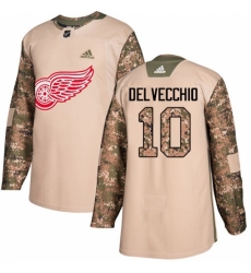 Men's Adidas Detroit Red Wings #10 Alex Delvecchio Authentic Camo Veterans Day Practice NHL Jersey