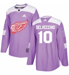 Men's Adidas Detroit Red Wings #10 Alex Delvecchio Authentic Purple Fights Cancer Practice NHL Jersey