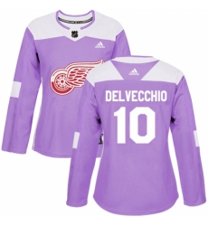 Women's Adidas Detroit Red Wings #10 Alex Delvecchio Authentic Purple Fights Cancer Practice NHL Jersey
