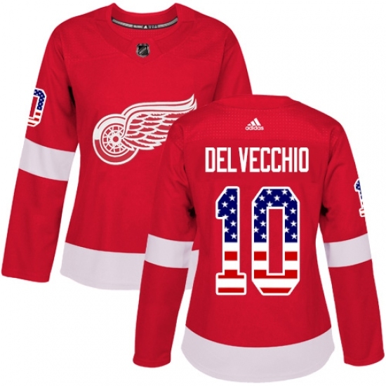 Women's Adidas Detroit Red Wings #10 Alex Delvecchio Authentic Red USA Flag Fashion NHL Jersey Women's Adidas Detroit Red Wings #10 Alex Delvecchio Authentic Red USA Flag Fashion NHL Jersey