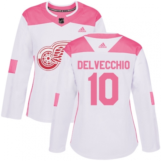 Women's Adidas Detroit Red Wings #10 Alex Delvecchio Authentic White/Pink Fashion NHL Jersey Women's Adidas Detroit Red Wings #10 Alex Delvecchio Authentic White/Pink Fashion NHL Jersey