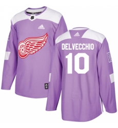 Youth Adidas Detroit Red Wings #10 Alex Delvecchio Authentic Purple Fights Cancer Practice NHL Jersey