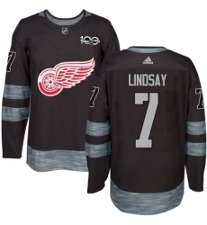 Men's Adidas Detroit Red Wings #7 Ted Lindsay Authentic Black 1917-2017 100th Anniversary NHL Jersey