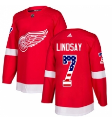 Men's Adidas Detroit Red Wings #7 Ted Lindsay Authentic Red USA Flag Fashion NHL Jersey
