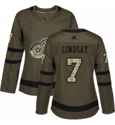 Women's Adidas Detroit Red Wings #7 Ted Lindsay Authentic Green Salute to Service NHL Jersey