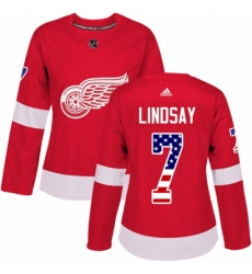 Women's Adidas Detroit Red Wings #7 Ted Lindsay Authentic Red USA Flag Fashion NHL Jersey