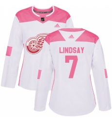 Women's Adidas Detroit Red Wings #7 Ted Lindsay Authentic White/Pink Fashion NHL Jersey
