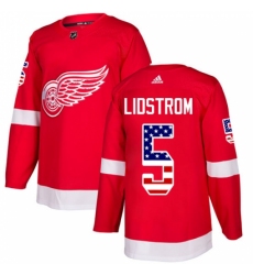 Men's Adidas Detroit Red Wings #5 Nicklas Lidstrom Authentic Red USA Flag Fashion NHL Jersey