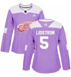 Women's Adidas Detroit Red Wings #5 Nicklas Lidstrom Authentic Purple Fights Cancer Practice NHL Jersey