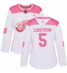 Women's Adidas Detroit Red Wings #5 Nicklas Lidstrom Authentic White/Pink Fashion NHL Jersey