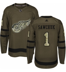 Men's Adidas Detroit Red Wings #1 Terry Sawchuk Authentic Green Salute to Service NHL Jersey