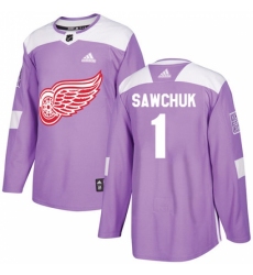 Men's Adidas Detroit Red Wings #1 Terry Sawchuk Authentic Purple Fights Cancer Practice NHL Jersey