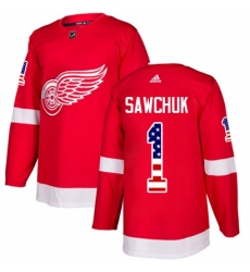Men's Adidas Detroit Red Wings #1 Terry Sawchuk Authentic Red USA Flag Fashion NHL Jersey