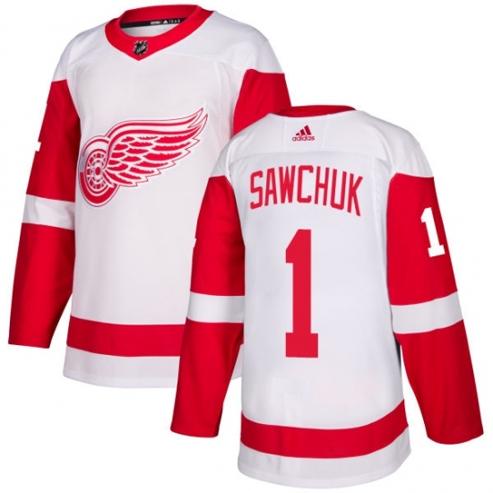 Men's Adidas Detroit Red Wings #1 Terry Sawchuk Authentic White Away NHL Jersey Men's Adidas Detroit Red Wings #1 Terry Sawchuk Authentic White Away NHL Jersey