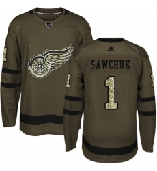 Men's Adidas Detroit Red Wings #1 Terry Sawchuk Premier Green Salute to Service NHL Jersey