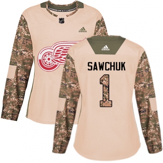 Women's Adidas Detroit Red Wings #1 Terry Sawchuk Authentic Camo Veterans Day Practice NHL Jersey Women's Adidas Detroit Red Wings #1 Terry Sawchuk Authentic Camo Veterans Day Practice NHL Jersey