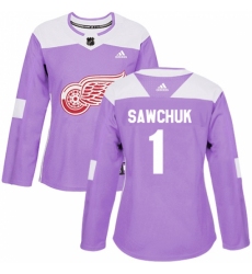 Women's Adidas Detroit Red Wings #1 Terry Sawchuk Authentic Purple Fights Cancer Practice NHL Jersey