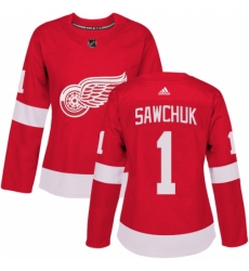 Women's Adidas Detroit Red Wings #1 Terry Sawchuk Premier Red Home NHL Jersey