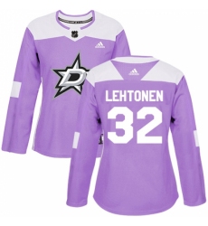 Women's Adidas Dallas Stars #32 Kari Lehtonen Authentic Purple Fights Cancer Practice NHL Jersey