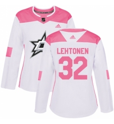 Women's Adidas Dallas Stars #32 Kari Lehtonen Authentic White/Pink Fashion NHL Jersey