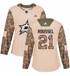Women's Adidas Dallas Stars #21 Antoine Roussel Authentic Camo Veterans Day Practice NHL Jersey