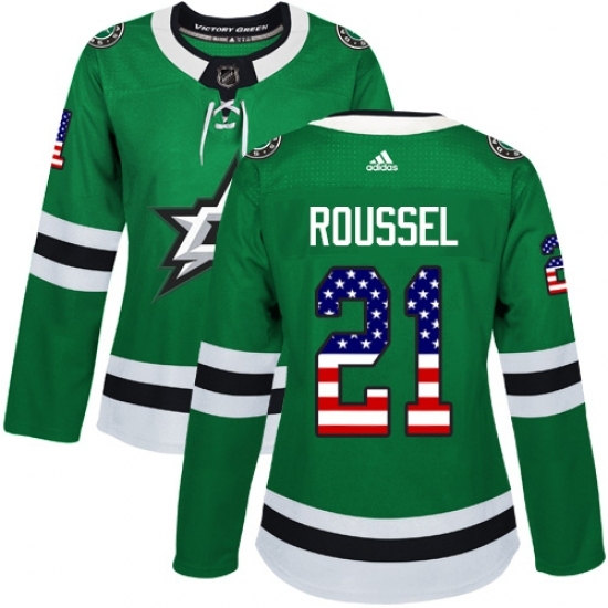Women's Adidas Dallas Stars #21 Antoine Roussel Authentic Green USA Flag Fashion NHL Jersey Women's Adidas Dallas Stars #21 Antoine Roussel Authentic Green USA Flag Fashion NHL Jersey