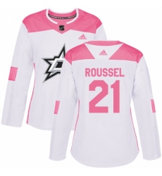 Women's Adidas Dallas Stars #21 Antoine Roussel Authentic White/Pink Fashion NHL Jersey
