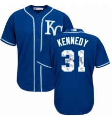Men's Majestic Kansas City Royals #31 Ian Kennedy Authentic Blue Team Logo Fashion Cool Base MLB Jersey Men's Majestic Kansas City Royals #31 Ian Kennedy Authentic Blue Team Logo Fashion Cool Base MLB Jersey