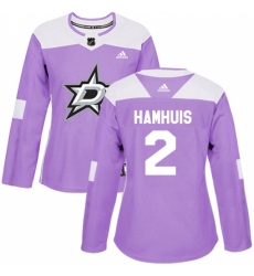 Women's Adidas Dallas Stars #2 Dan Hamhuis Authentic Purple Fights Cancer Practice NHL Jersey