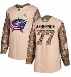 Men's Adidas Columbus Blue Jackets #77 Josh Anderson Authentic Camo Veterans Day Practice NHL Jersey