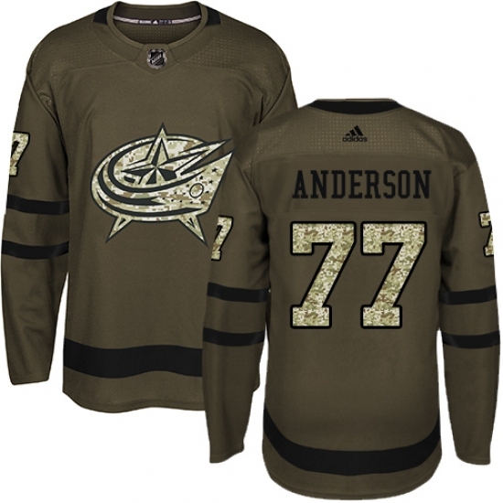 Men's Adidas Columbus Blue Jackets #77 Josh Anderson Authentic Green Salute to Service NHL Jersey Men's Adidas Columbus Blue Jackets #77 Josh Anderson Authentic Green Salute to Service NHL Jersey