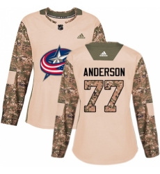 Women's Adidas Columbus Blue Jackets #77 Josh Anderson Authentic Camo Veterans Day Practice NHL Jersey