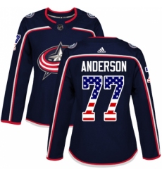 Women's Adidas Columbus Blue Jackets #77 Josh Anderson Authentic Navy Blue USA Flag Fashion NHL Jersey